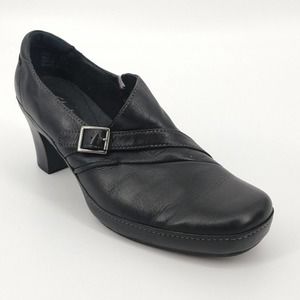 Clarks Artisan Pump Black Leather Heeled Shoe 8